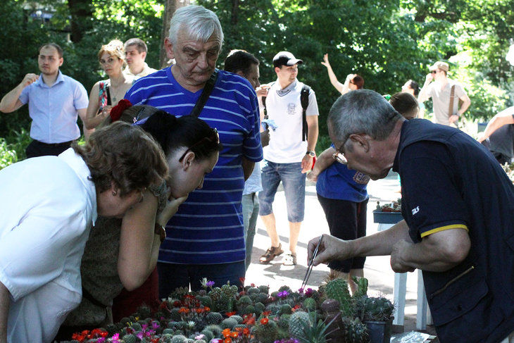 Постоянный участник киевских выставок Василий Максимович Павлик (справа) и покупатели